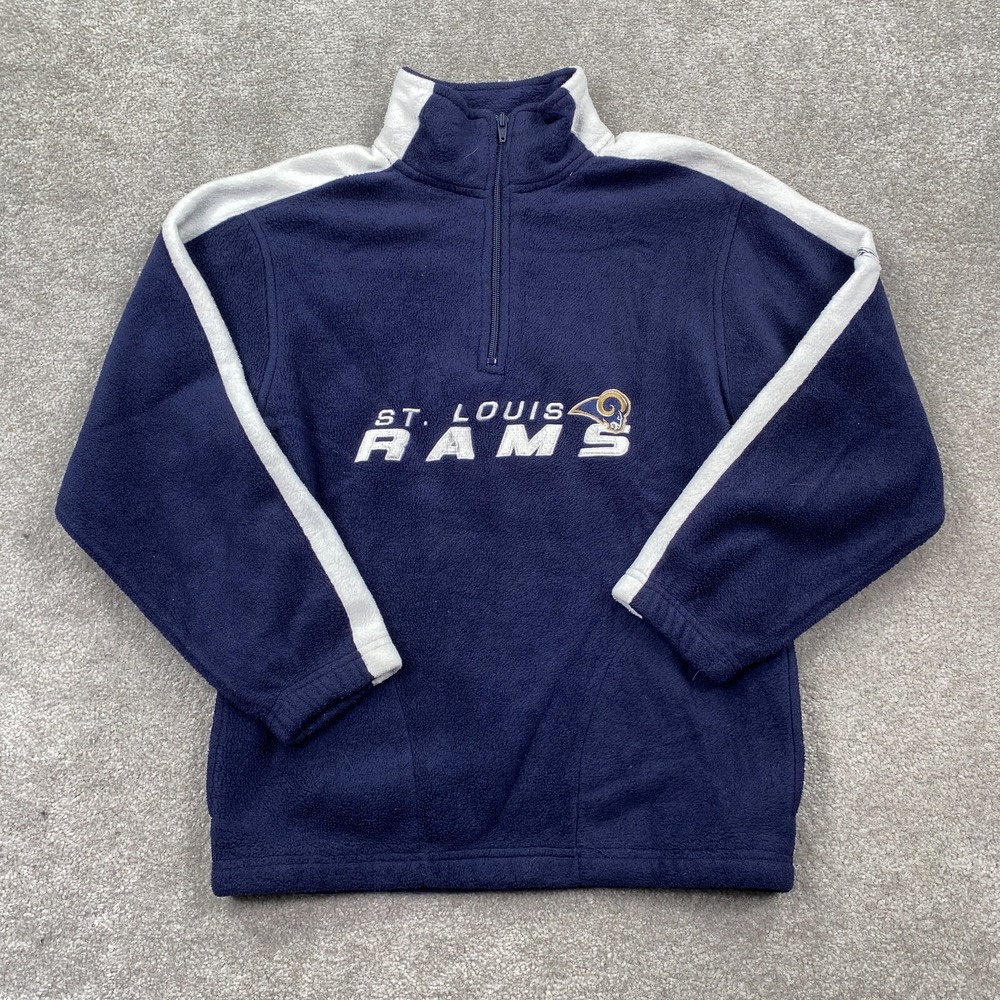 VTG St. Louis Rams Reebok NFL Micro Fleece‎ 1/4 Zip Pullover Youth M Navy Blue